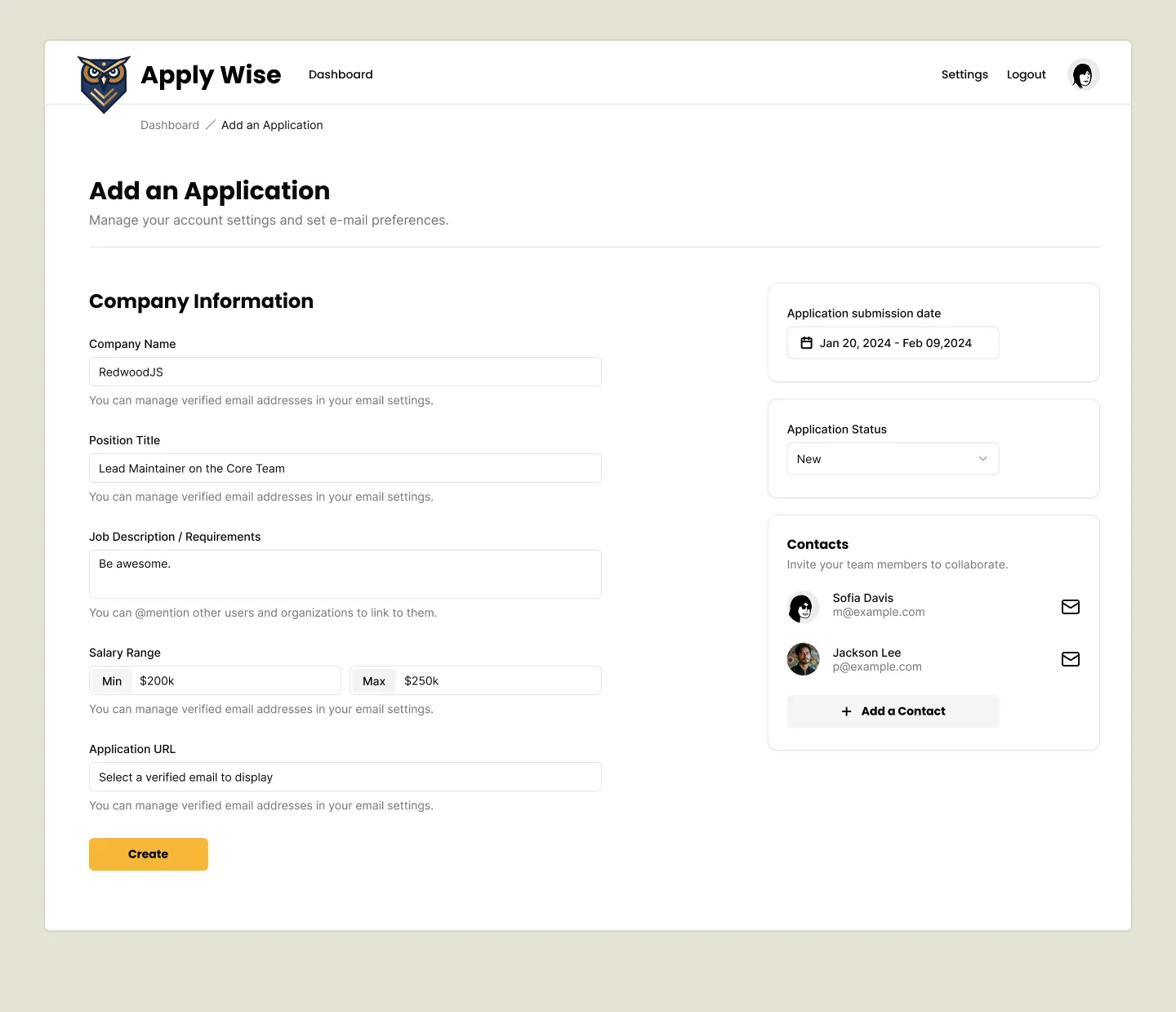 Add Job Application